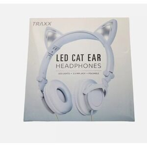 Kids Headphone On-Ear Wired LED Light Foldable Cat Ears Headsets